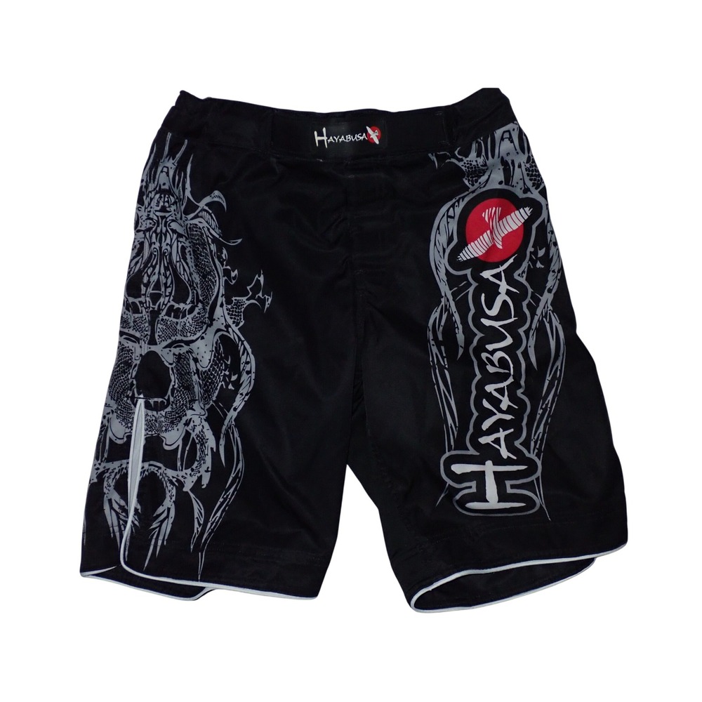 Hayabusa MMA Fight Shorts Mens 32 Black Dragon Graphic BJJ Muay Thai Y2K